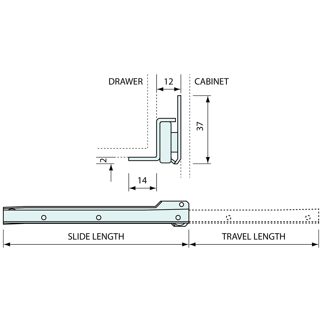 Drawer Slides Pair White 550mm 30kg Load